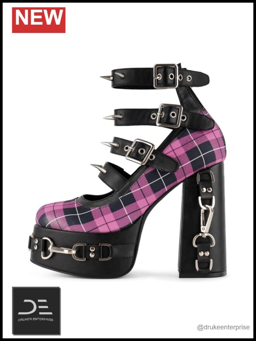 Punk Platform High Heels Gothic Mary Jane Pumps with Buckle Straps & Spike Studs
